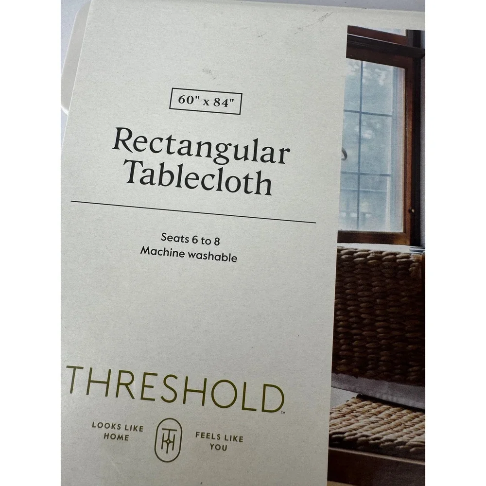 Threshold Rectangular Tablecloth Gray 60x84 Seats 6-8 Cotton Blend NEW